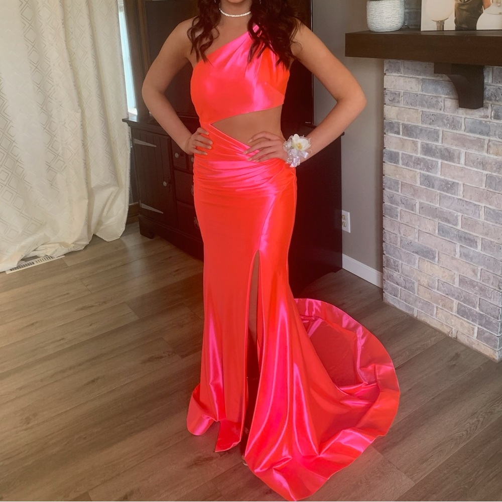 Vibrant Neon Pink Gown with Slit